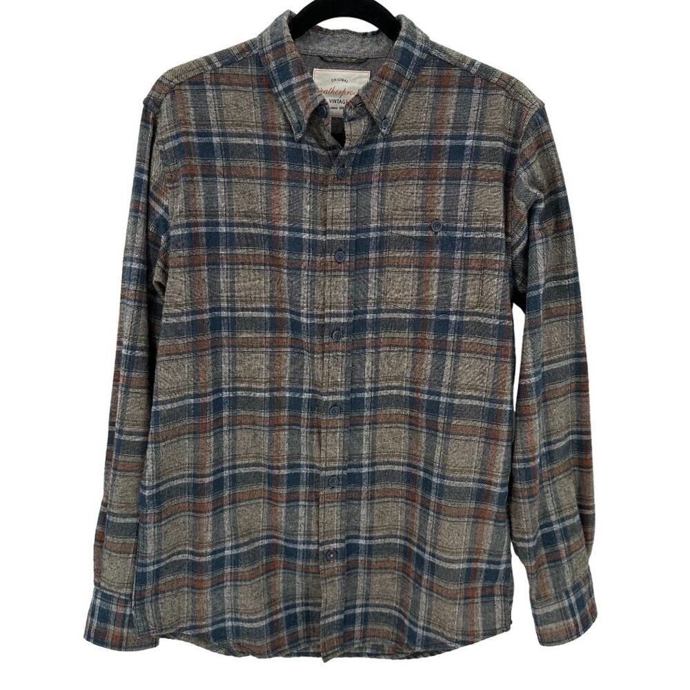 NWOT Weatherproof Mens Gray Black Plaid Button Down Long Sleeve Shirt Size S